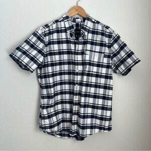 Hurley Mens Navy White Plaid Everyday Short Sleeve Button Down Shirt Size Medium